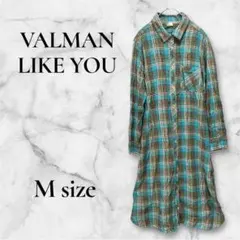 美品♡ 【VALMAN】 長袖 シャツワンピース (M) チェック 水色