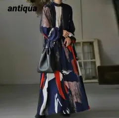 アンティカ　ワンピース 長袖 ロング マキシ丈 柄ワンピ 総柄　アート柄