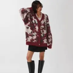 PAGEBOY アートフラワーシャギーカーディガン レッド