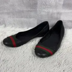 美品 グッチ レザー パンプス シェリーライン ロゴ型押し ヒール ブラック