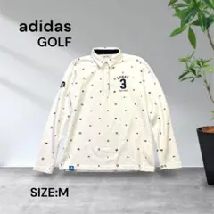 2551☆adidas GOLF 長袖ポロシャツ ホワイト 総柄 Mサイズ