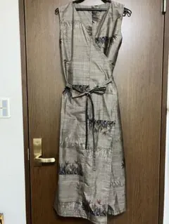 着物リメイク　大島紬　カシュクールワンピース　9マルキ　泥染め