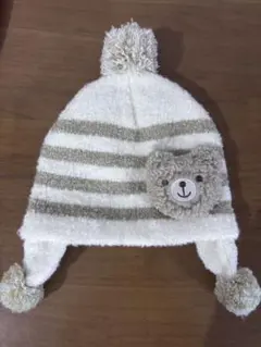 クマ刺繍付きニット帽 44-46cm