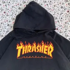 【THRASHER】ファイヤーロゴ パーカー ブラック XL 古着　スケーターのサムネイル