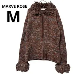 個性派 ジップアップ ニット セーター M 襟袖フリンジ ウール混 アウター