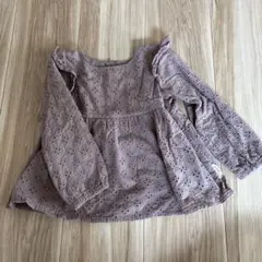 フリル付き刺繍チュニック 90 パープル　ブラウン