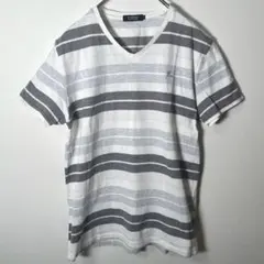 バーバリーブラックレーベル ボーダー Vネック Tシャツ ロゴ刺繍 3