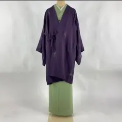 道中着 身丈98cm 裄丈67cm リバーシブル 金彩 濃紫 正絹 美品