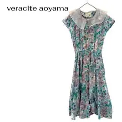 ノースリーブワンピース　総柄花柄　レース襟　女優ワンピース　ロング