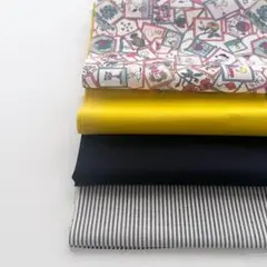 スヌーピー柄／イエロー×ネイビー はぎれセット／無地＋柄／薄手生地／リバティ入り