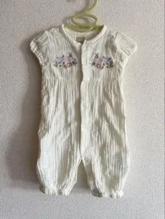 プティマイン　ロンパース フリーサイズ イエロー　刺繍　美品