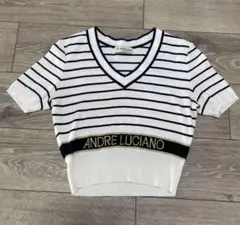 ANDRE LUCIANO ストライプ Vネック 半袖ニット