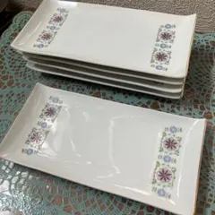 昭和レトロ　花柄 長角皿 5枚セット 金縁 陶磁器のサムネイル