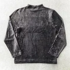 ベルベット 風 長袖　ハイネック　Tシャツ パープル　グレー　y2k Lサイズ