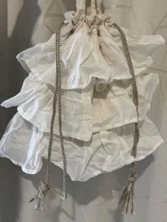 フリルデザイン ホワイト ハンドバッグ
