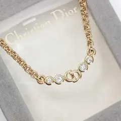 【美品】ディオール ロゴ ラインストーン ネックレス CDロゴ ゴールド