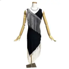 6519★primaboutique★M 黒 フリンジ ラテンドレス 社交ダンス