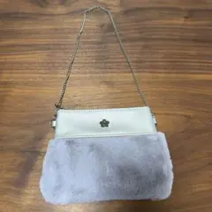 MARY QUANT マリークワント ファーショルダーバッグ グレー チェーン