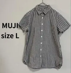 無印良品 ギンガムチェックシャツ 半袖 ブラウン コットン100%