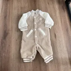 フリースロンパース 60-70cm ベージュ・ホワイト
