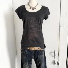 ピエロ ラメプリント ちびT ピチT チャコールグレー 平成 y2k グランジ