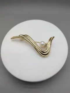 あこや本真珠 デザインブローチ 7.1mm 上品ゴールド フォーマル