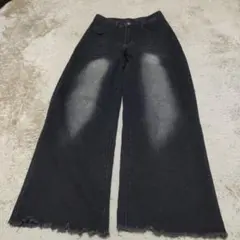 ブラックワイドレッグデニムパンツ