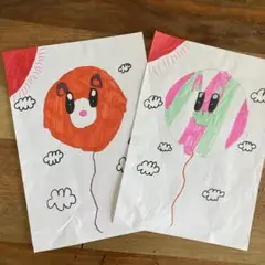 小学生手描き風船イラスト2枚セット