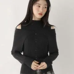 heather レイヤードオフショルニット　ブラック