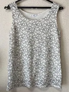 ナチュラルビューティーベーシック ノースリーブ花柄レースタンクトップ M 生成り