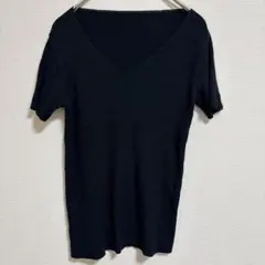 黒 リブ編み Vネック 半袖Tシャツ　Sサイズ