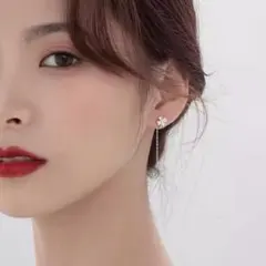 クローバーチェーンピアス シルバー 四つ葉 幸運 華奢 アメリカン スルーピアス