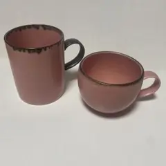 ピンク マグカップとボウル型カップ セット