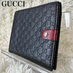 ✨️美品✨️ グッチ マイクロシマ 二つ折り財布 GG柄 型押し レザー 黒