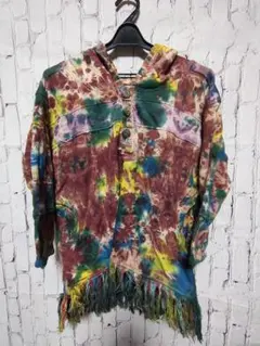 タイダイ柄 フリンジ付きパーカー