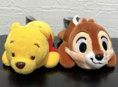 ディズニー 寝そべり 赤いほっぺ　マスコット　プーさん　チップ　2種セット