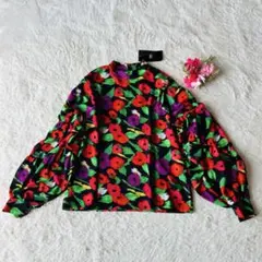 【新品】ZARA ボリュームスリーブブラウス　シャツ　花柄　M相当