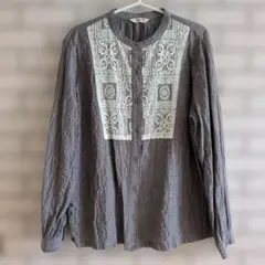 studio CLIP グレー シャツ Mサイズ　ブラックシャンブレー