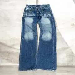 Y2K ギミックデニム ダブルボタン 色落ち加工 Lサイズ