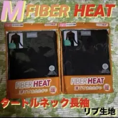 M●黒2枚●FIBER HEAT暖★レディース★タートルネック長袖/リブ生地