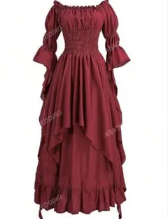 赤オフショルダーロングドレス、ワンピース