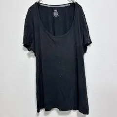 黒い半袖Tシャツ 【XL】無地 シンプル レディース U首