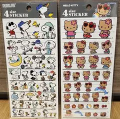 【正規品PEANUTS SNOOPY HELLO KITTY 4サイズステッカー