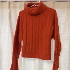 オレンジ ケーブル編み タートルネックセーター XL GU ジーユー