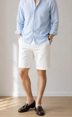 ホワイト ハーフパンツ メンズ ショートパンツ 白 キレイめ カジュアル 夏服のサムネイル