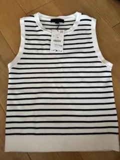 ZARA ノースリーブニット L ホワイト/ブラックストライプ