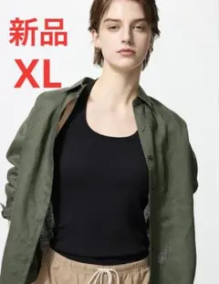 新品　ユニクロ　エアリズムコットンオープンバックホルターブラトップ　XLブラック