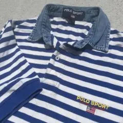 刺繍　L デニム　ボーダー　90s ポロスポーツ ラルフローレン 半袖ポロシャツ