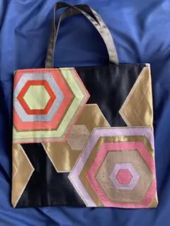 帯のリメイクバッグ　マチなし　亀甲柄