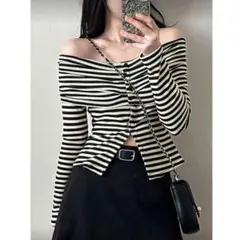 SHEIN DAYZ ストライプ オフショルダー ニット ボーダー Tシャツ